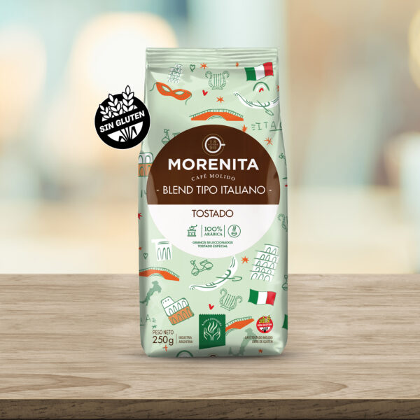 Morenita Café Tostado molido Blend tipo Italiano 100% arábica X 250 Grs. - Imagen 2